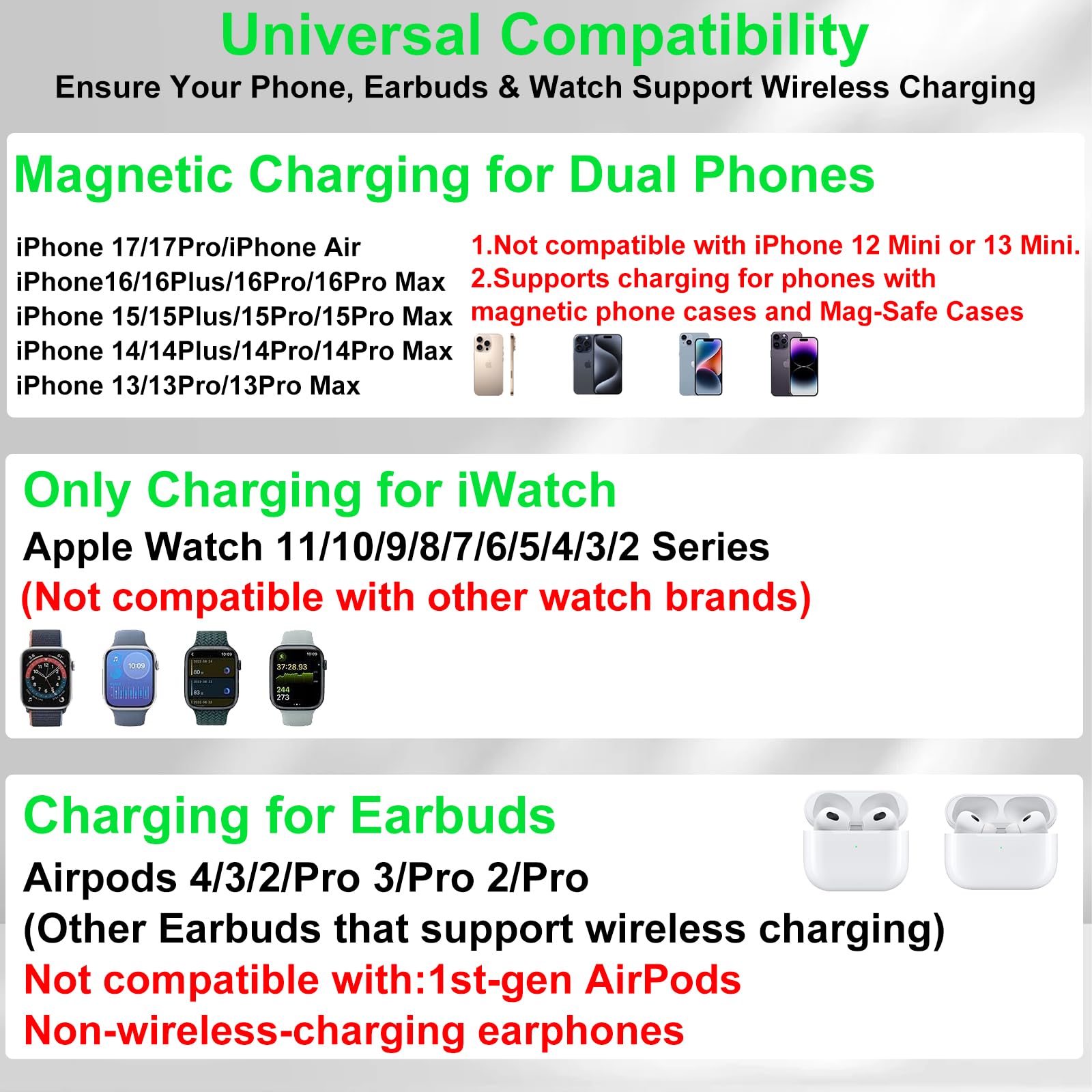 Dual Phone Magnetic Wireless Charging Station with Clock and 7 Color Light
