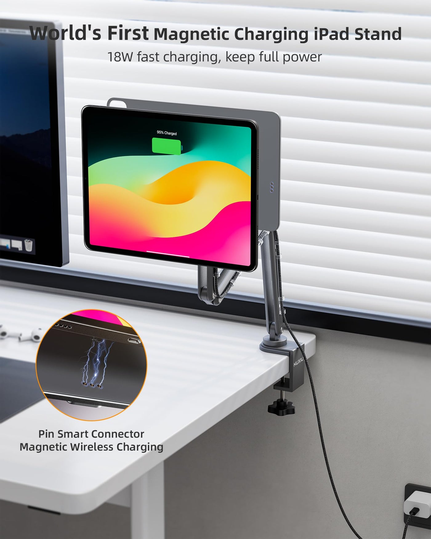 Magnetic Wireless Charging Stand Aluminum Alloy Adjustable Tablet Holder