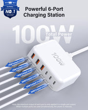 100W GaN 6 Port USB C Fast Charging Station Cube Wall Charger