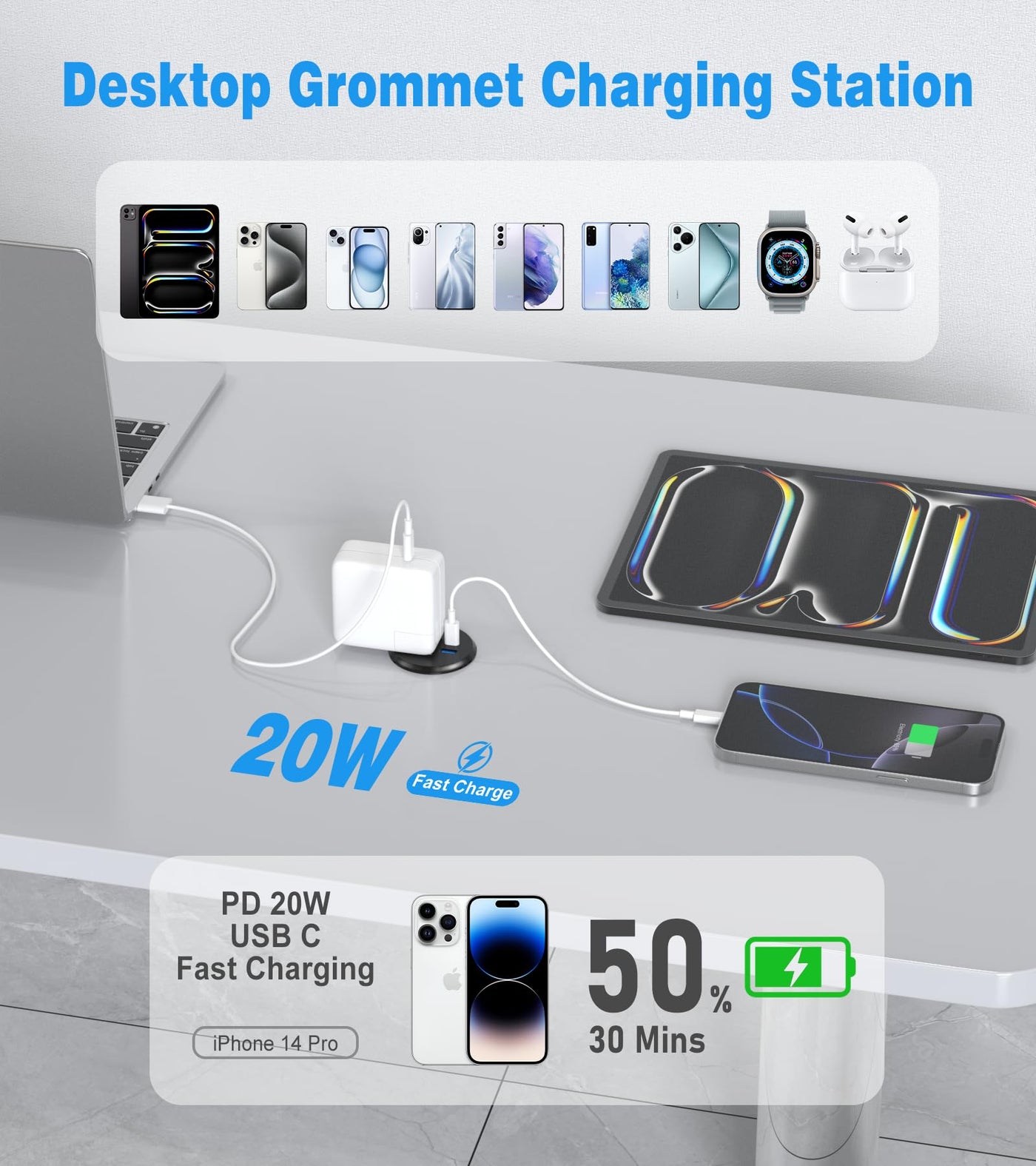 Recessed Desk Power Grommet with 1 AC Outlet and 2 USB Ports