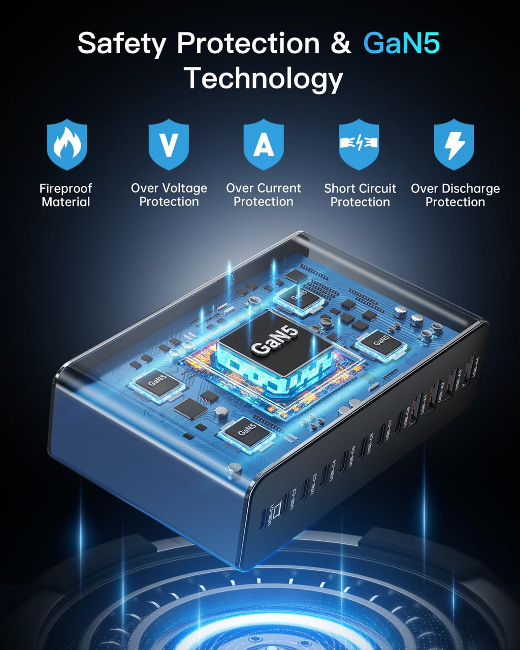 65W GaN 12 Port USB C Charging Station Aluminum Laptop Charger
