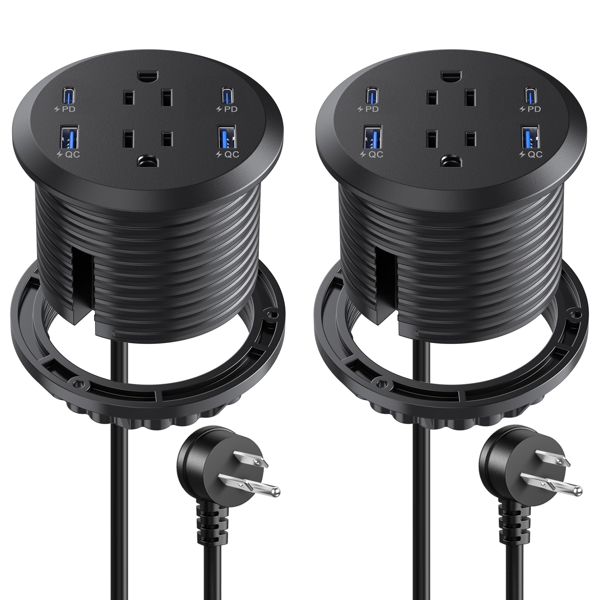 3 Inch Flush Mount Desktop Power Grommet USB C 2 AC Outlets