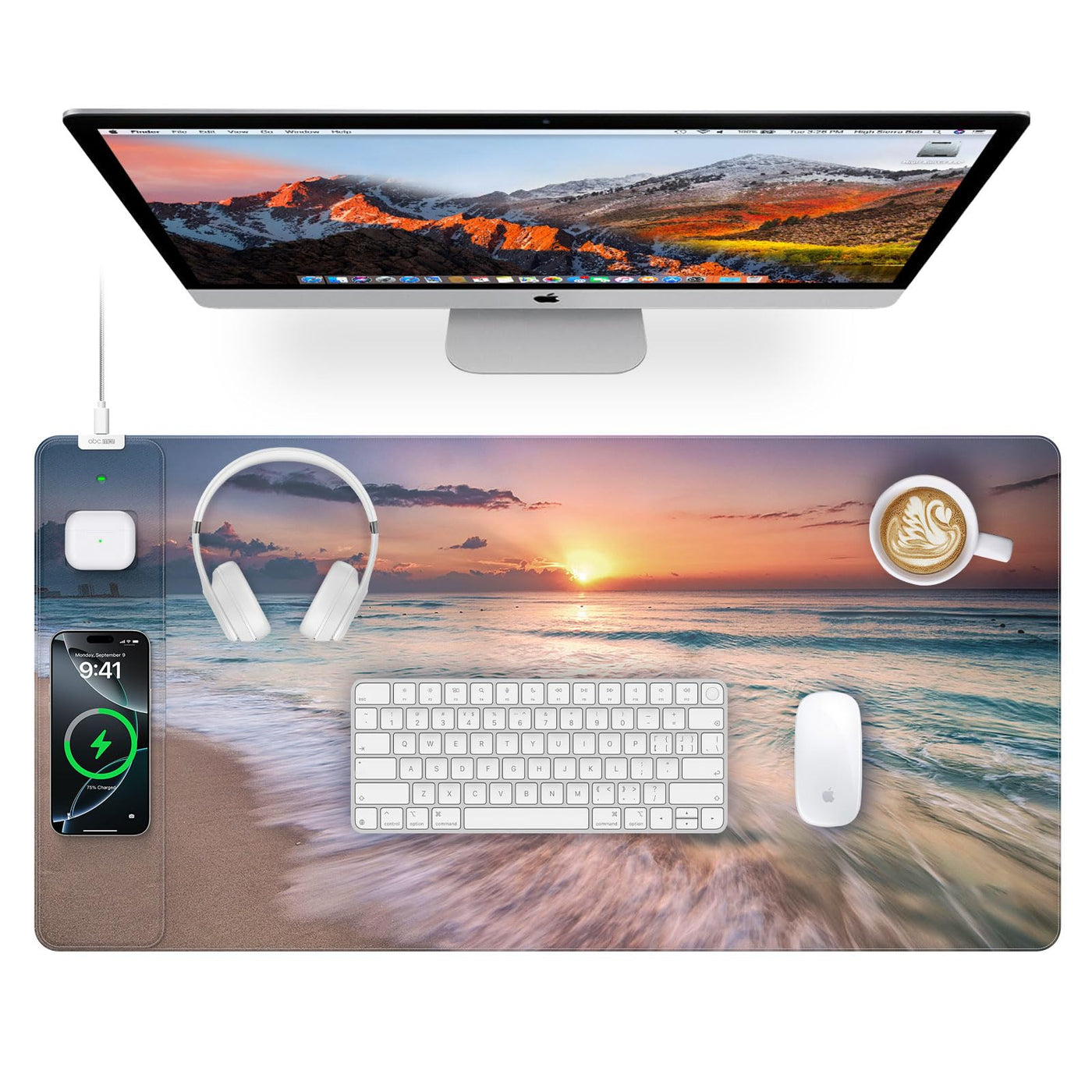 15W Wireless Charging Mouse Pad Large Non Slip Gaming Desk Mat