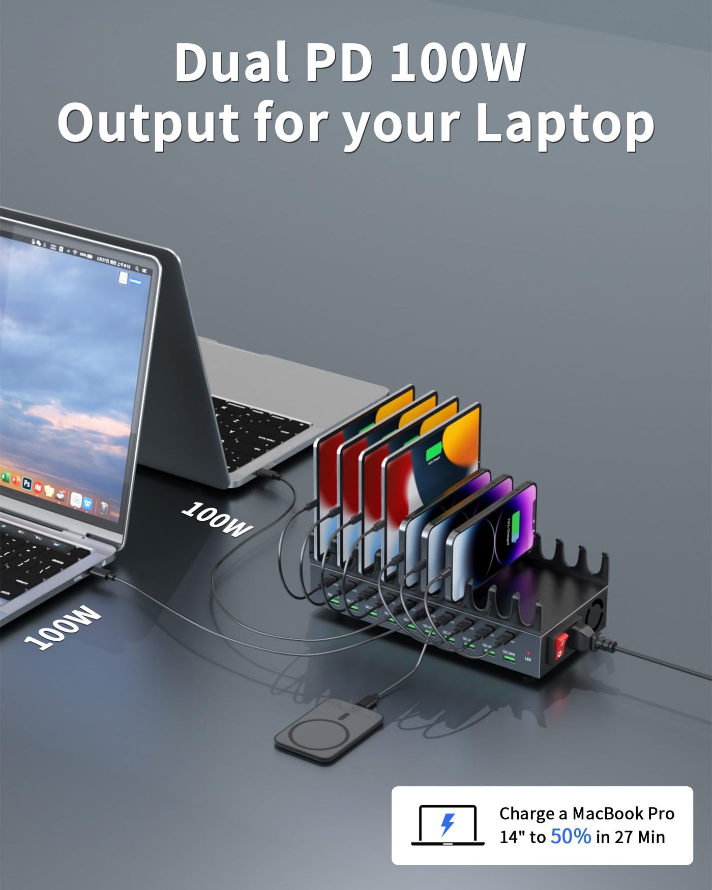 20 Port USB Charging Station for Multiple Devices