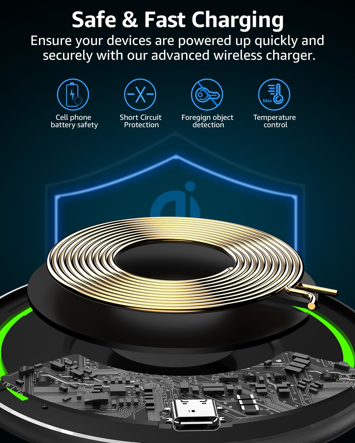 15W Anti Slip Aircraft Grade Aluminum Fast Wireless Charging Pad