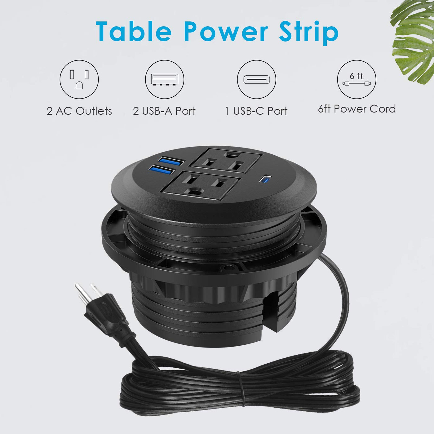 3 Inch Flush Mount Desktop Power Grommet USB C 2 AC Outlets