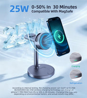 3 in 1 Qi2 25W Magnetic Charging Station with Active Cooling 65W Adapter
