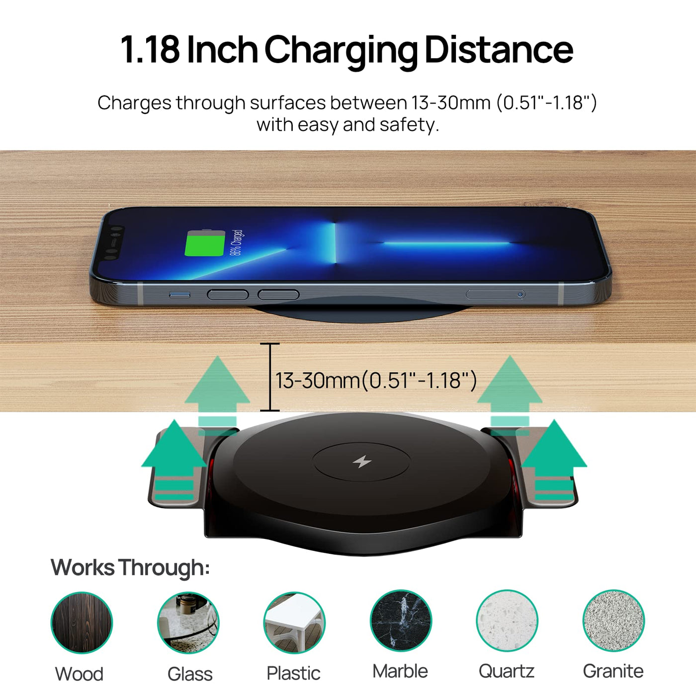 30mm Invisible Under Table Wireless Charging Station