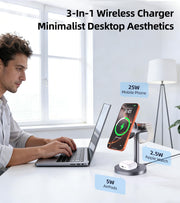 3 in 1 Qi2 25W Magnetic Charging Station with Active Cooling 65W Adapter
