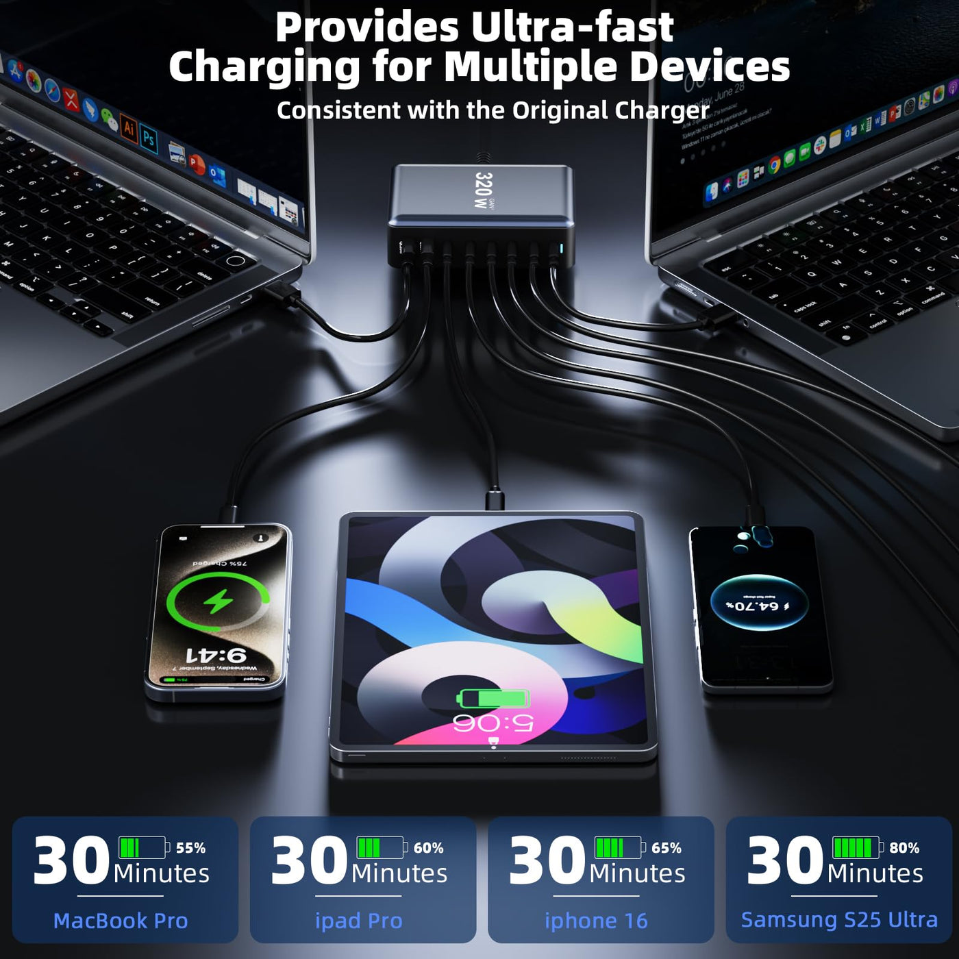 8 Port USB C Fast Charging Station Charger Block