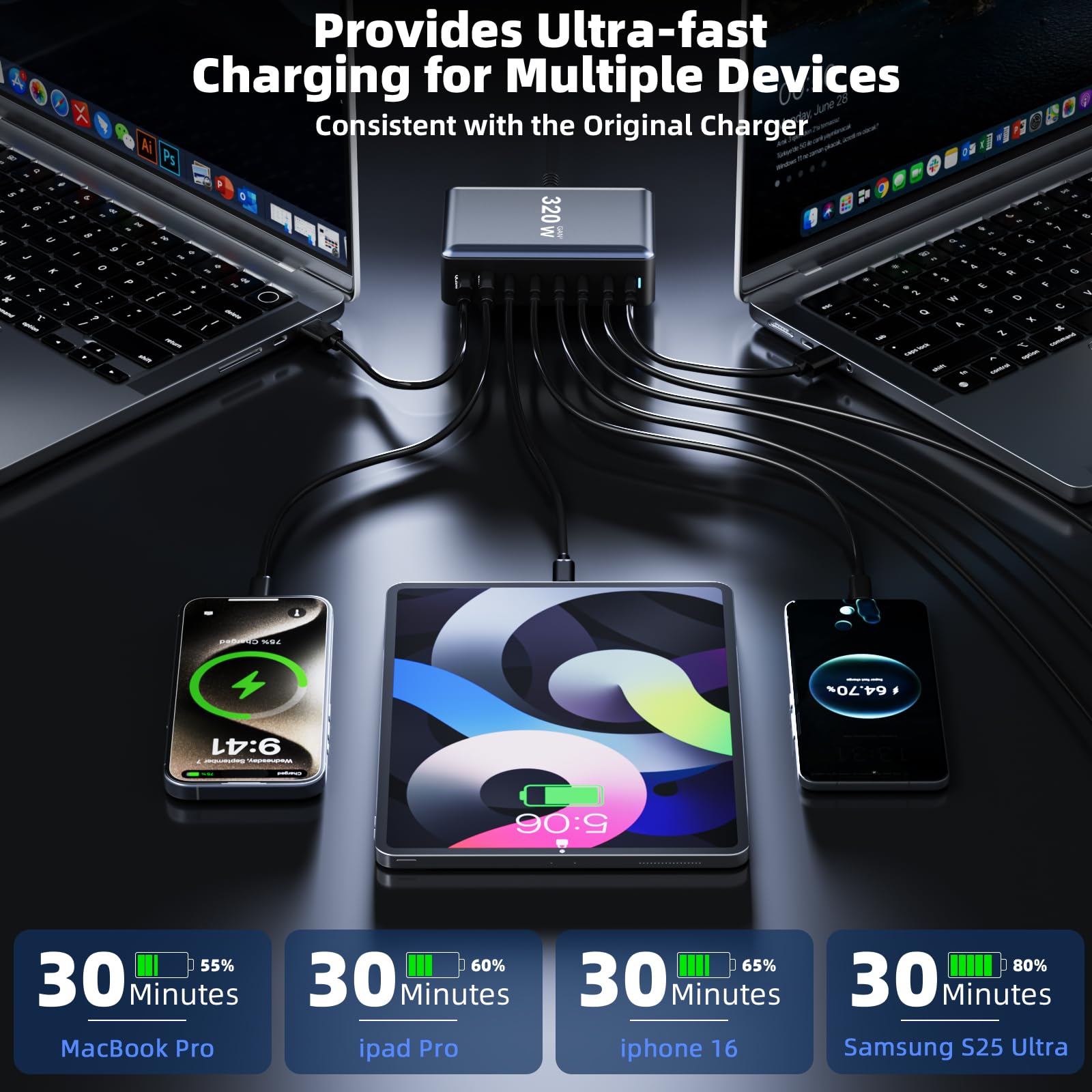 8 Port USB C Fast Charging Station Charger Block