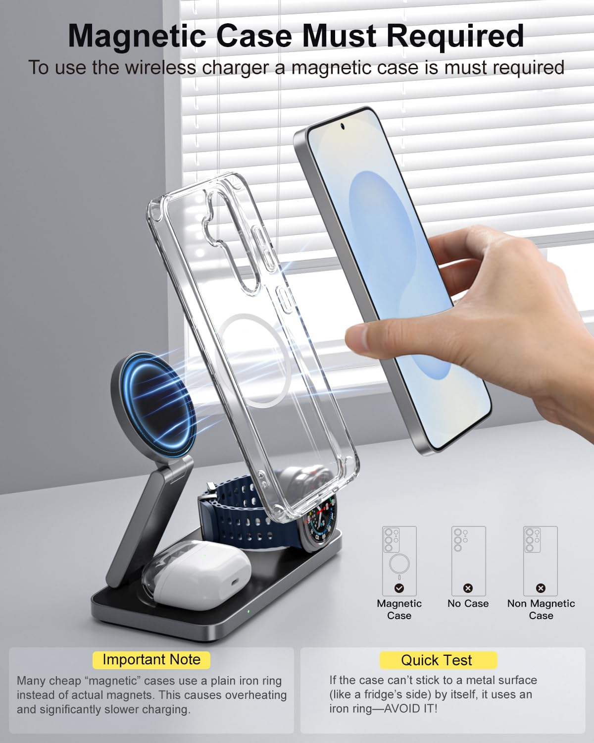 3 in 1 Magnetic Fast Wireless Charging Stand for Phone Watch Earbuds