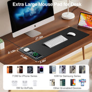 15W Wireless Charging Mouse Pad Large Non Slip Gaming Desk Mat