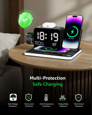 7 in 1 Wireless Charging Station with LED Clock 30W Fast Charger