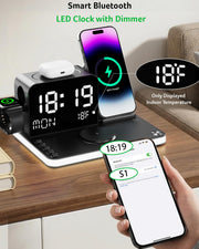7 in 1 Wireless Charging Station with LED Clock 30W Fast Charger