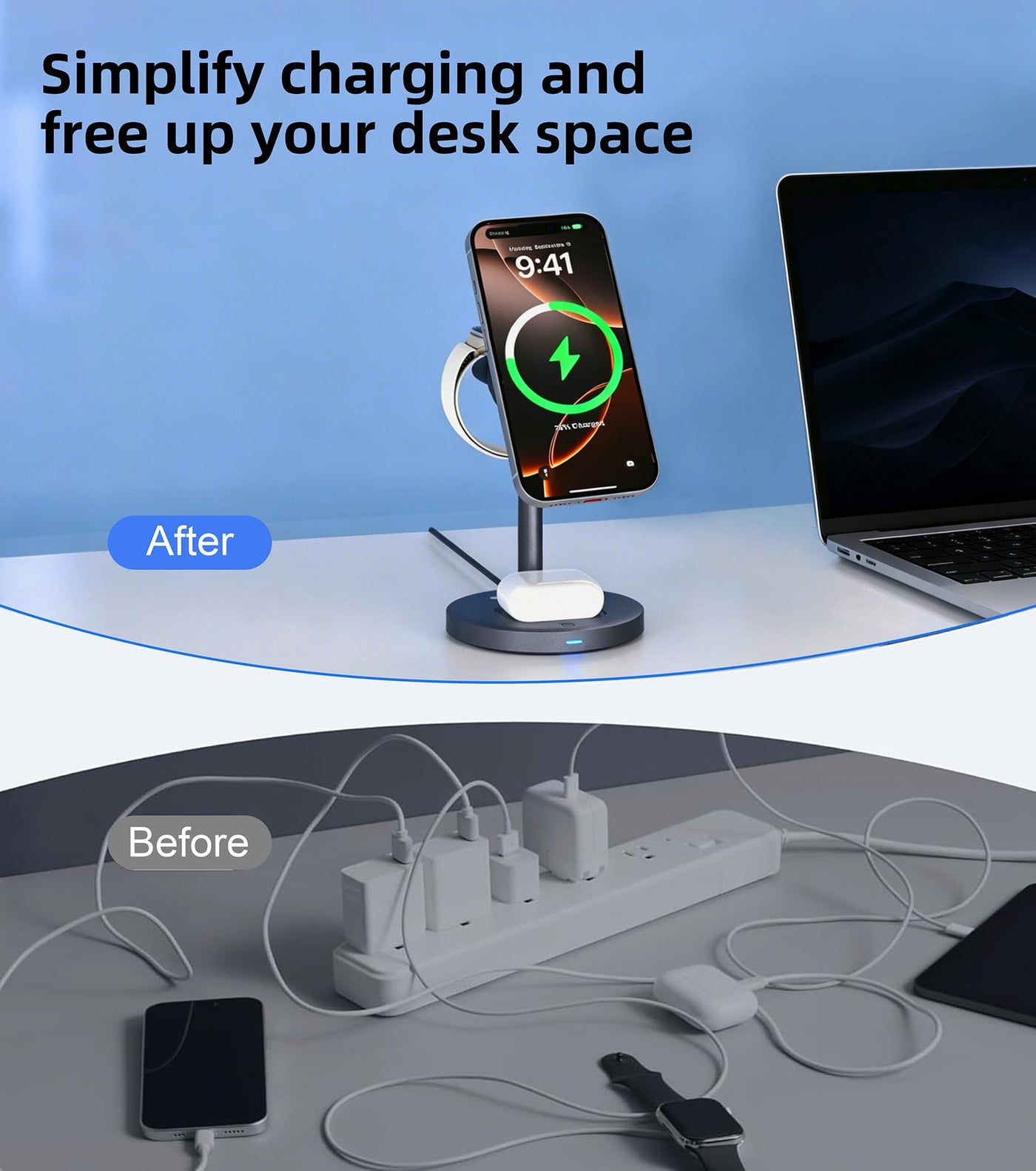 3 in 1 Qi2 25W Magnetic Charging Station with Active Cooling 65W Adapter