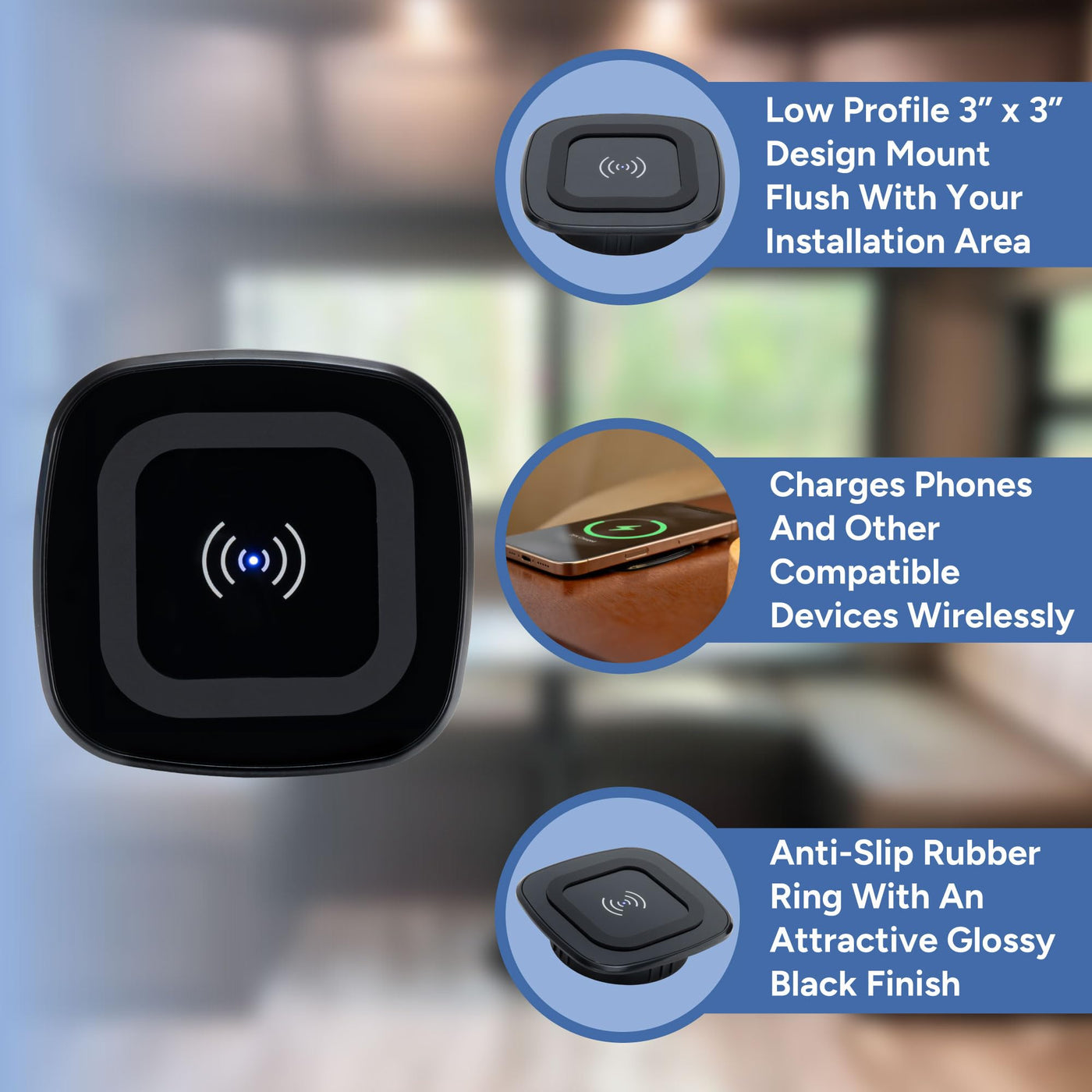 12V Flush Mount Wireless Charger 10W Qi Charging Pad