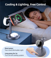 3 in 1 Qi2 25W Magnetic Charging Station with Active Cooling 65W Adapter