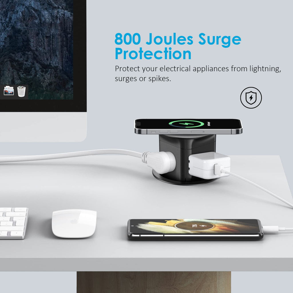 15W Wireless Charging Pop Up Outlet 4 AC Splash Resistant Power Grommet