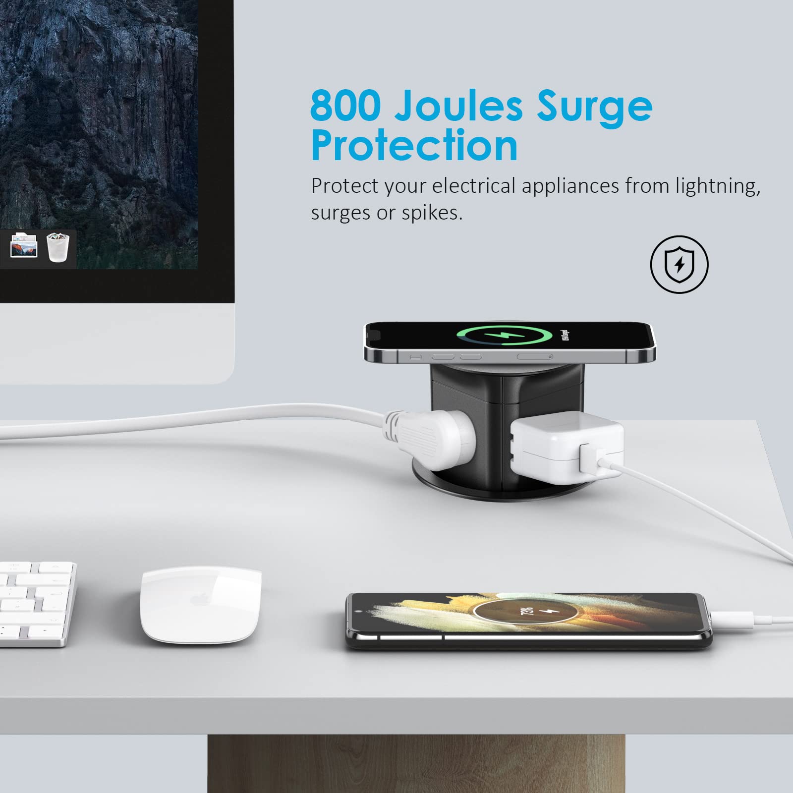 15W Wireless Charging Pop Up Outlet 4 AC Splash Resistant Power Grommet