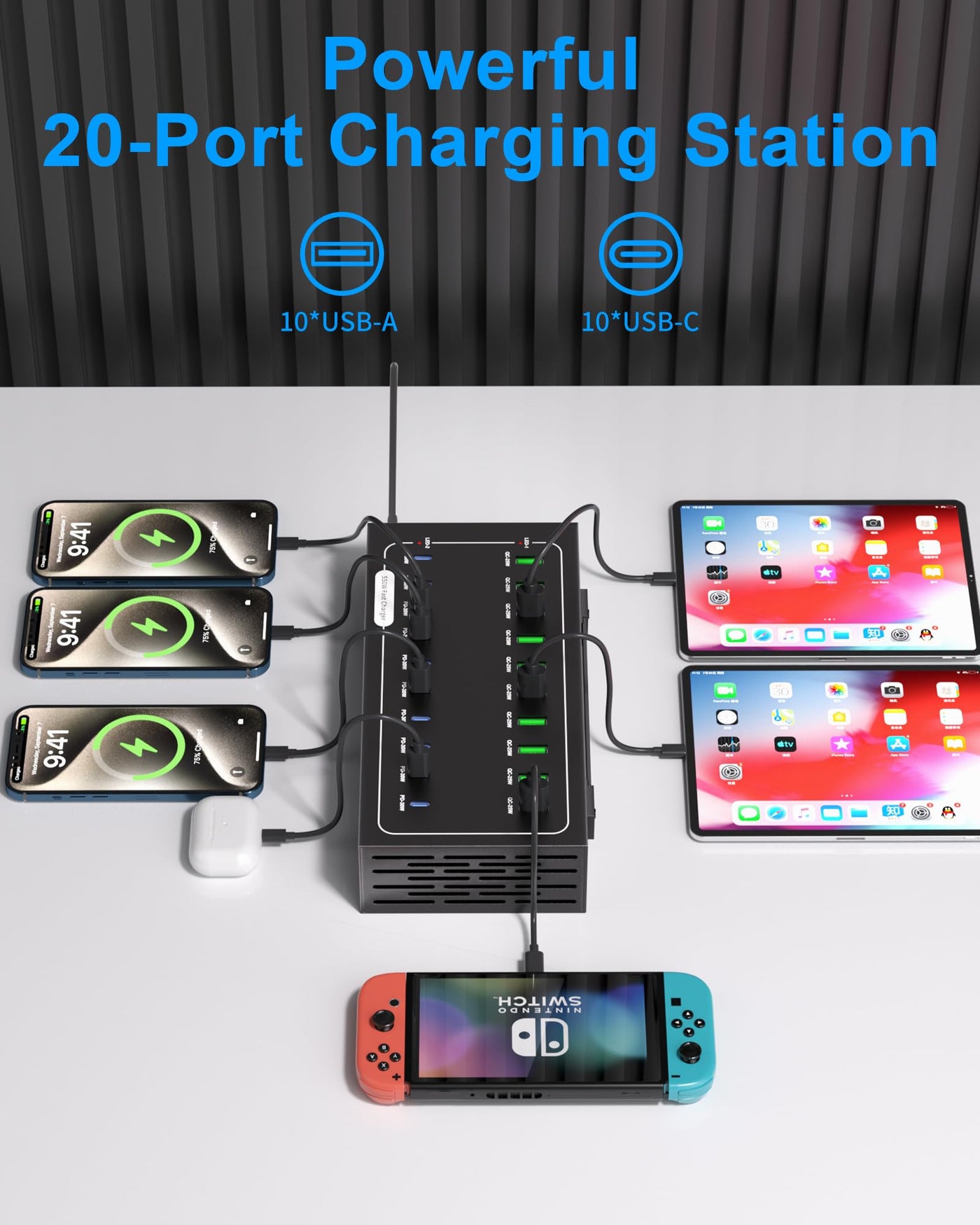 20 Port USB C Charging Station PD 100W Fast Charger