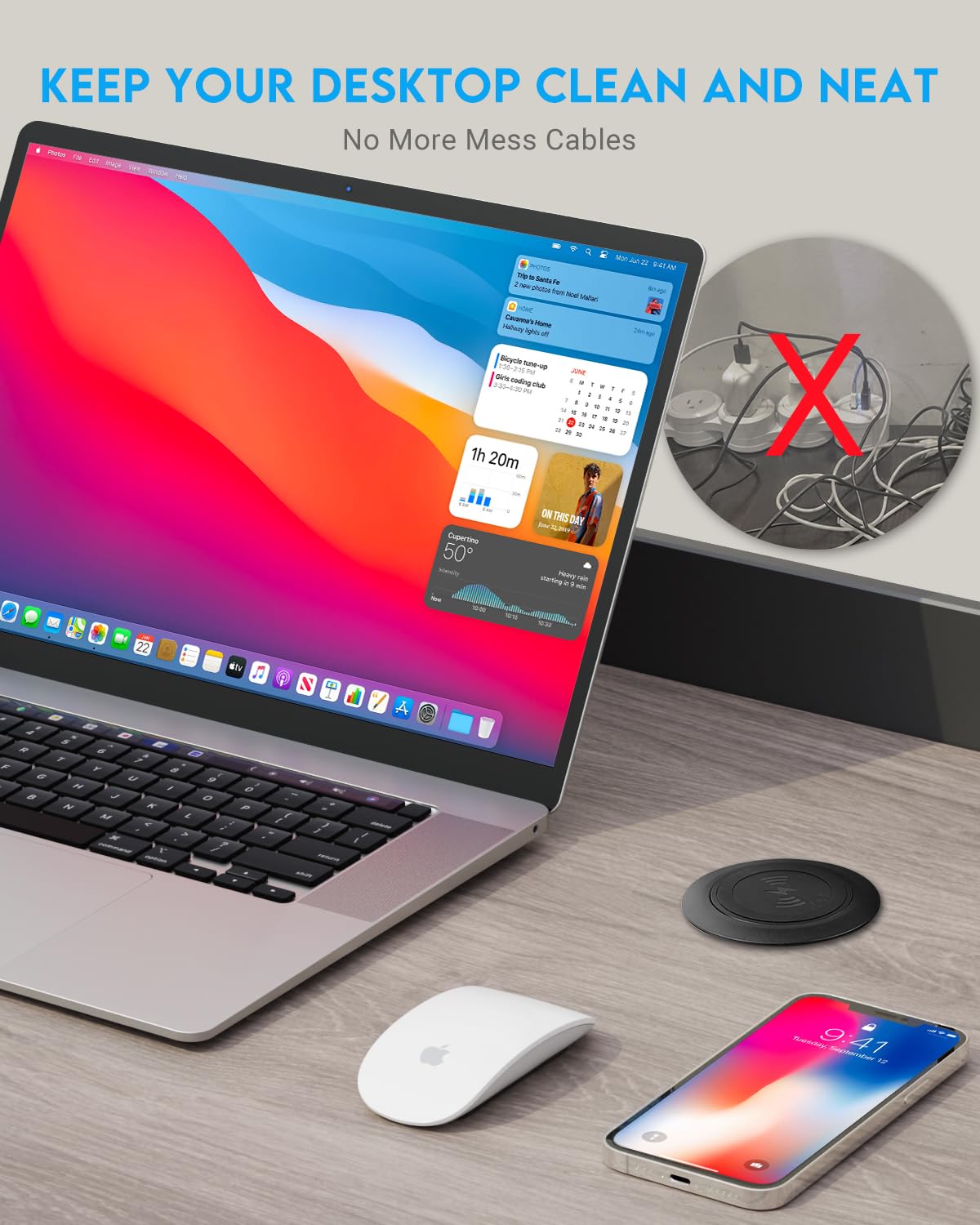 15W Pop Up Retractable Desktop Wireless Charger USB A USB C Ports