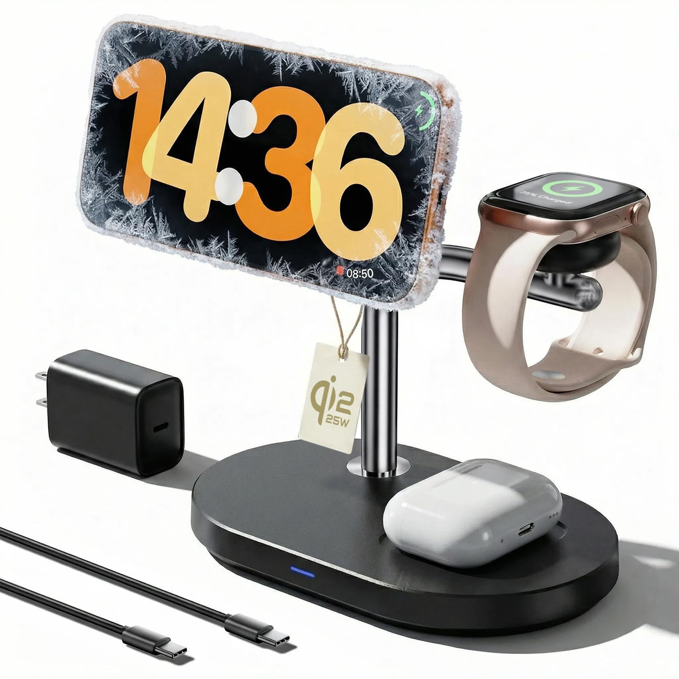 Qi2 25W 3 in 1 Magnetic Wireless Charging Station with Active Cooling