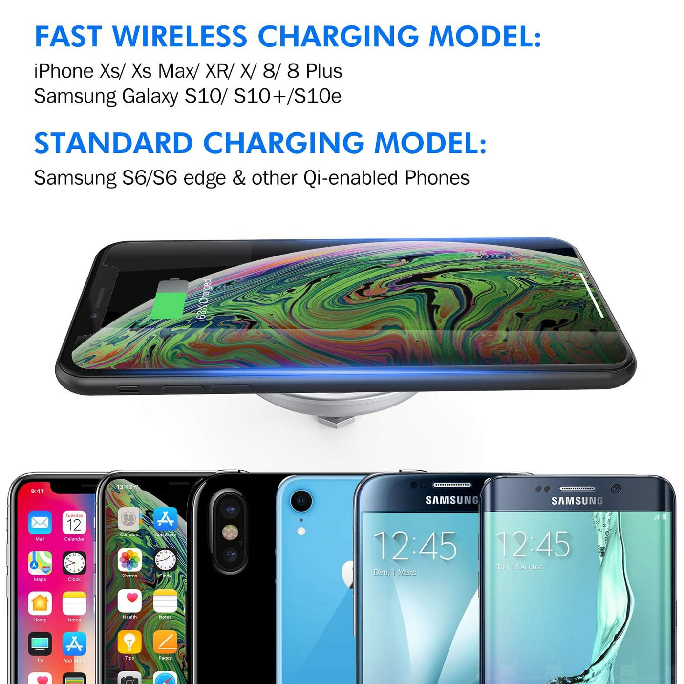 10W Qi Fast Wireless Charging Pad Minimalist Charger for Devices