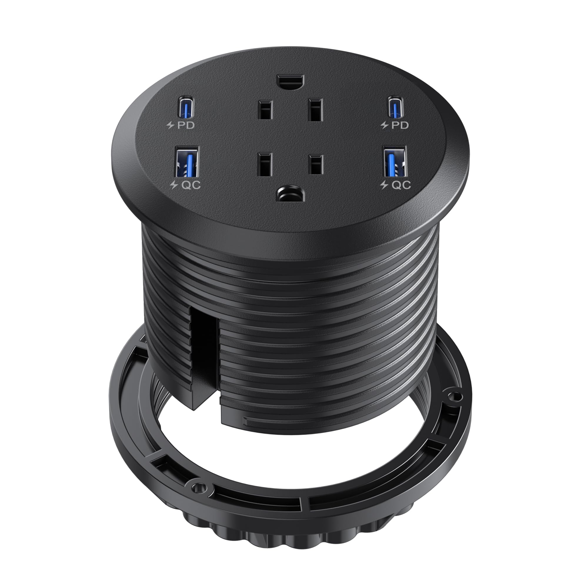 3 Inch Flush Mount Desktop Power Grommet USB C 2 AC Outlets