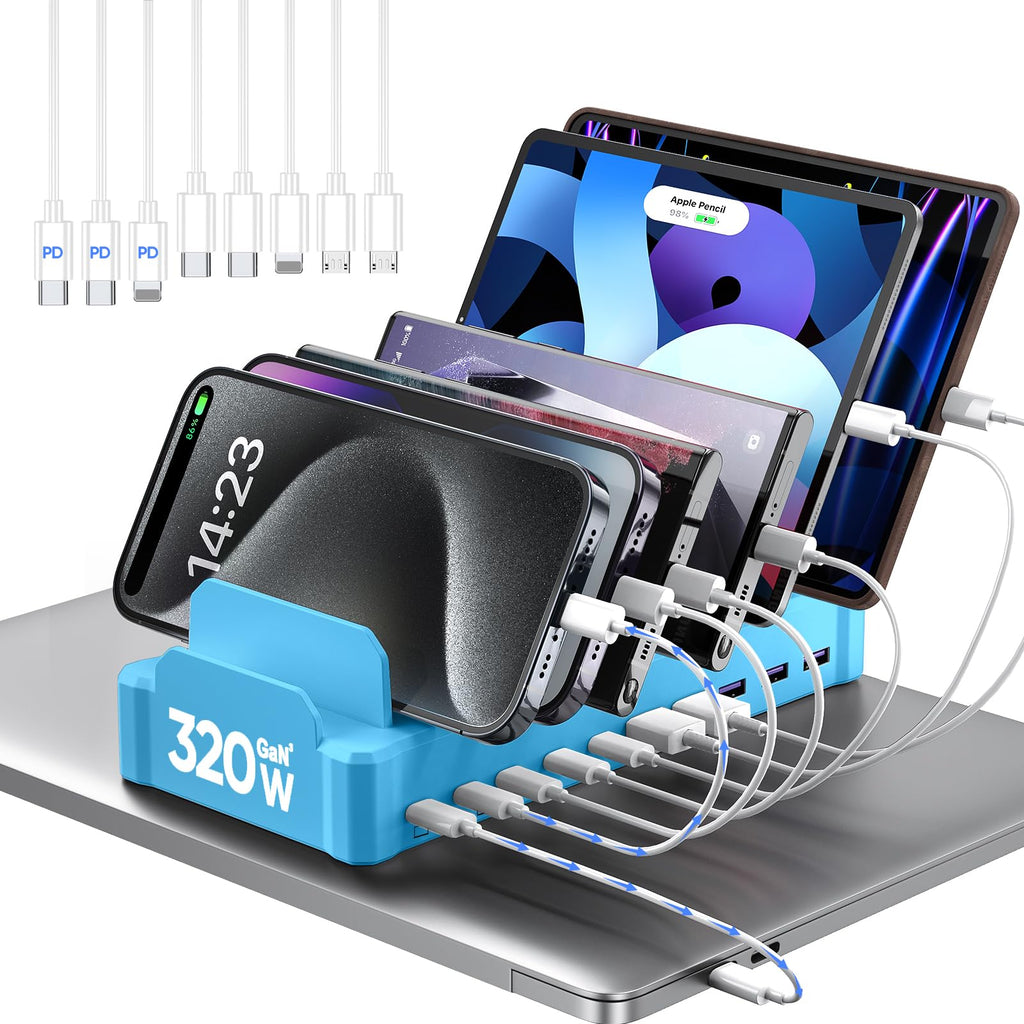 320W 10 Port USB C Fast Charging Station Organizer Dock