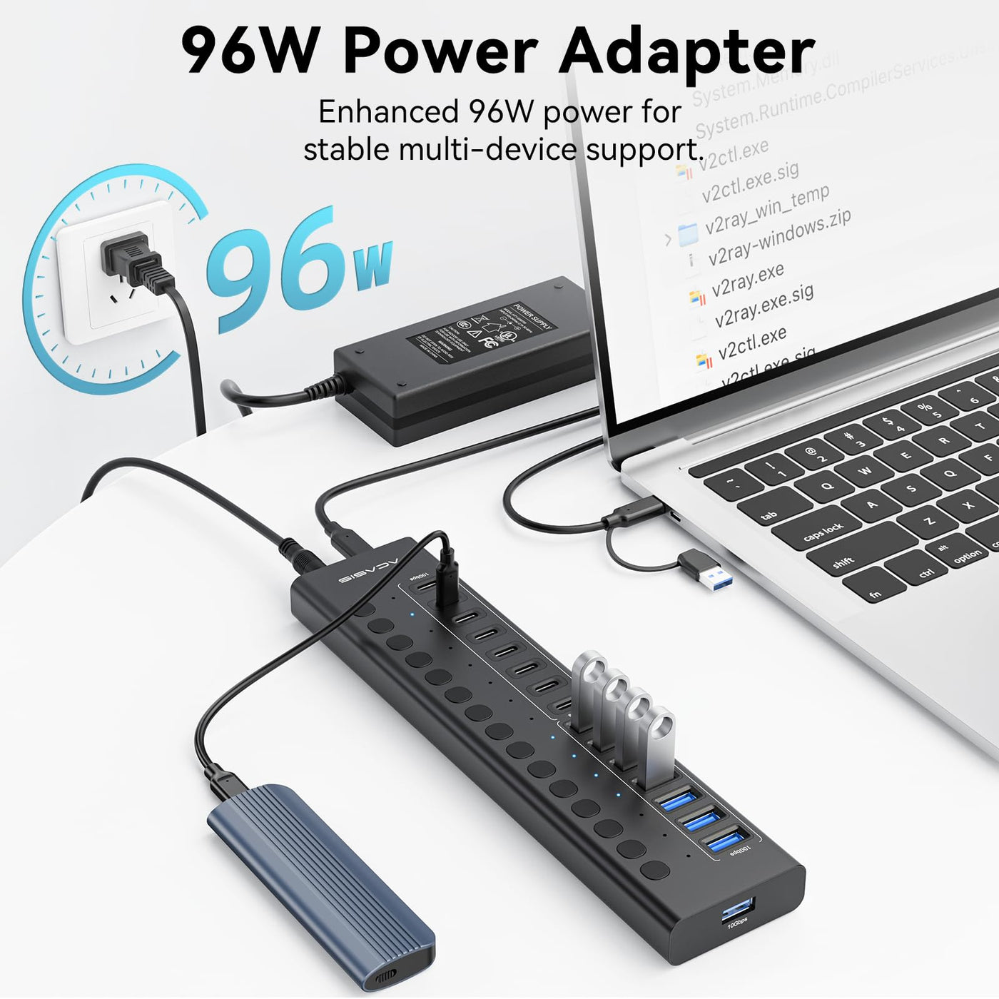 16 Port Powered USB 3.2 Hub 8 USB C 8 USB A with 96W Adapter