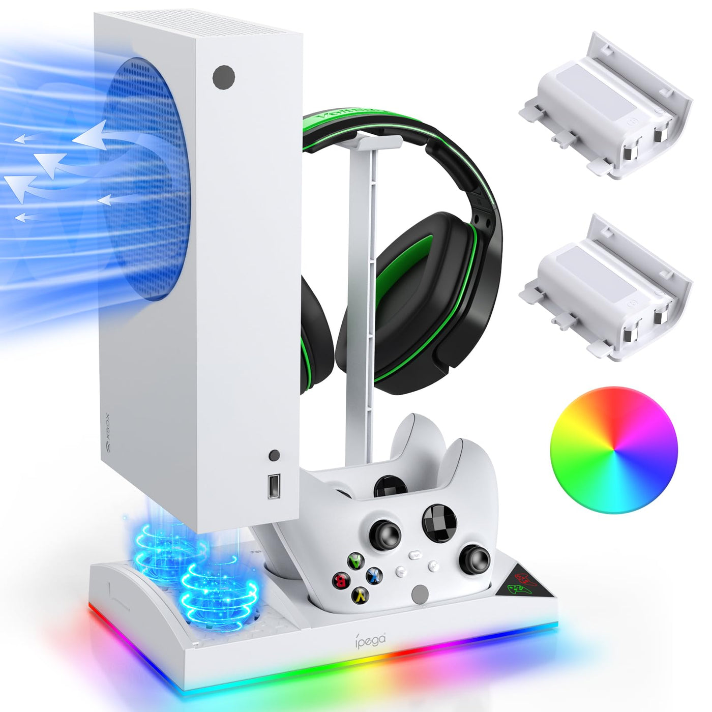 RGB Cooling Fan Stand Dual Controller Charging Station Rechargeable Battery
