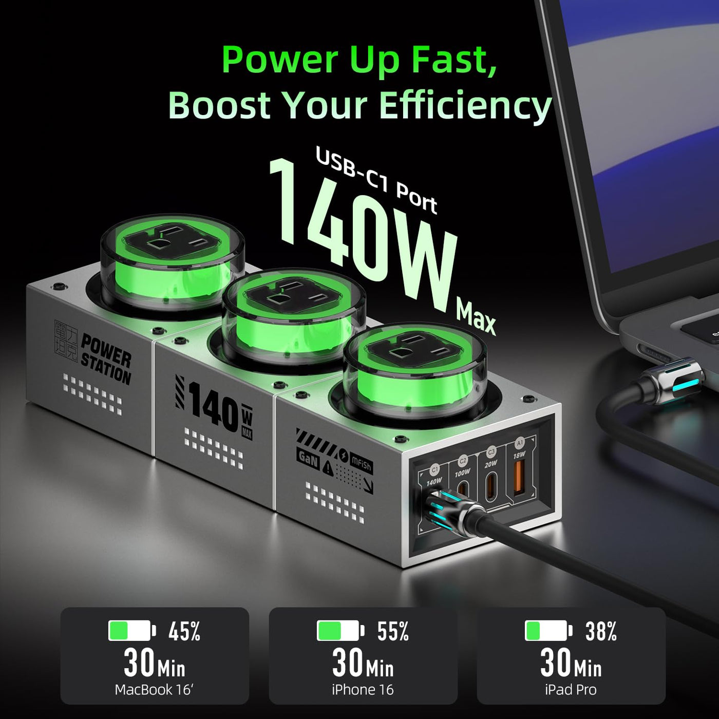 GaN Desktop Power Strip Charging Power Hubs