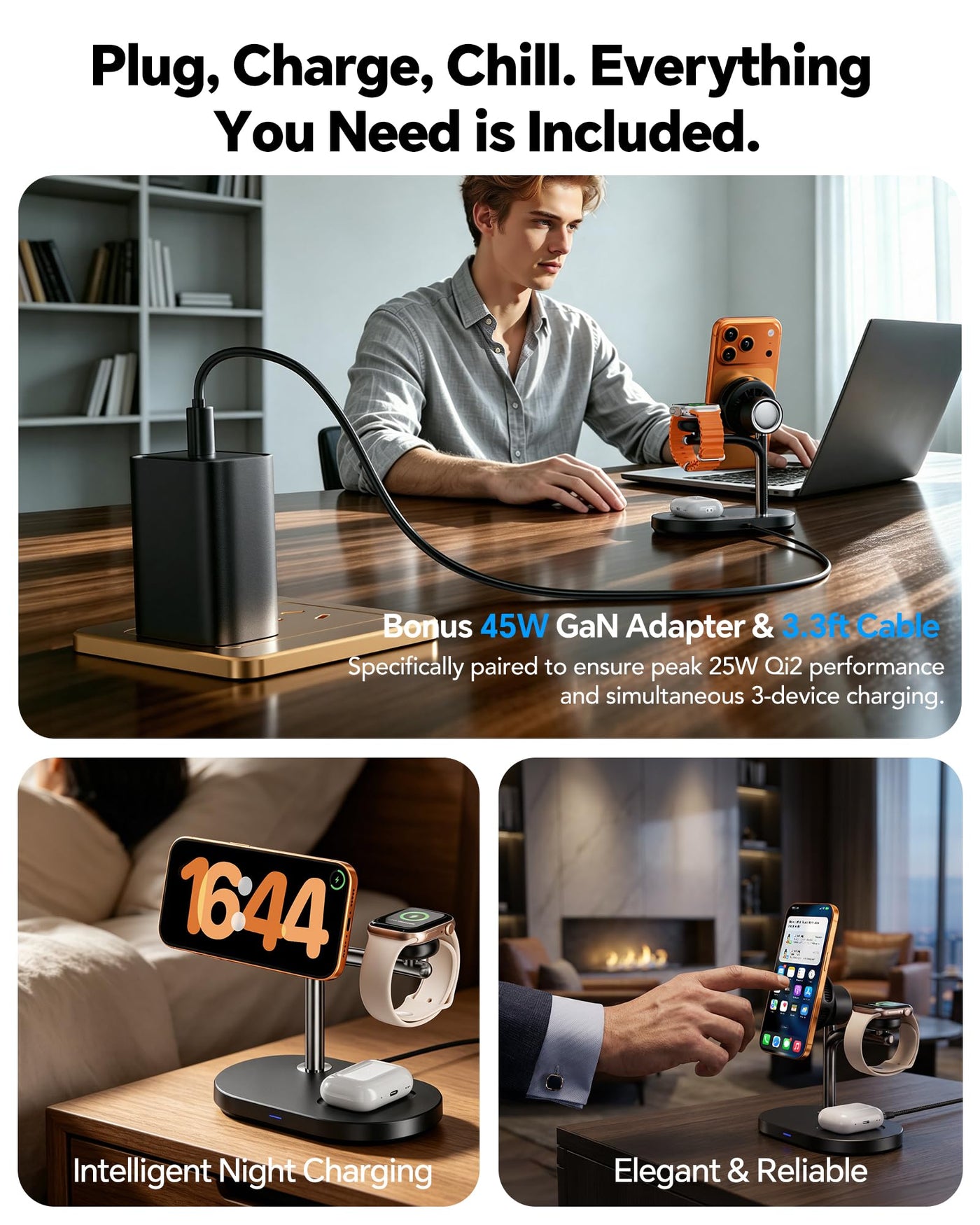 Qi2 25W 3 in 1 Magnetic Wireless Charging Station with Active Cooling