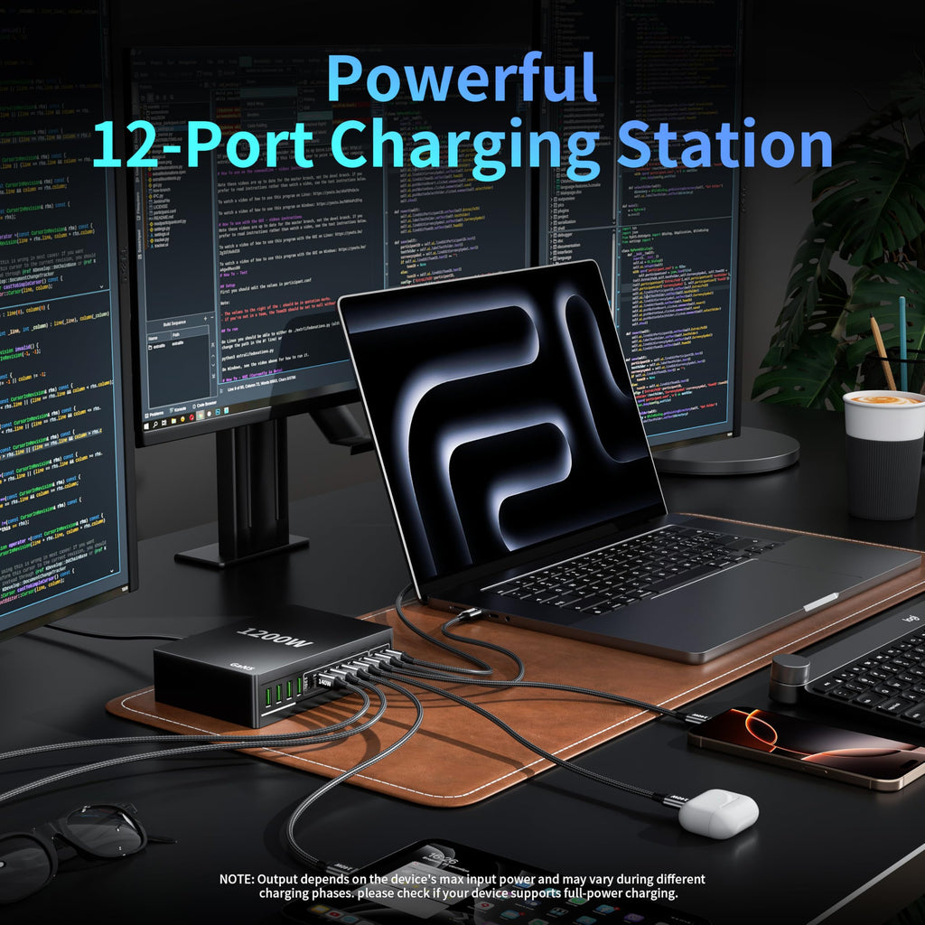 1200W USB C 12 Port Fast Charging Station PD 140W Laptop Charger