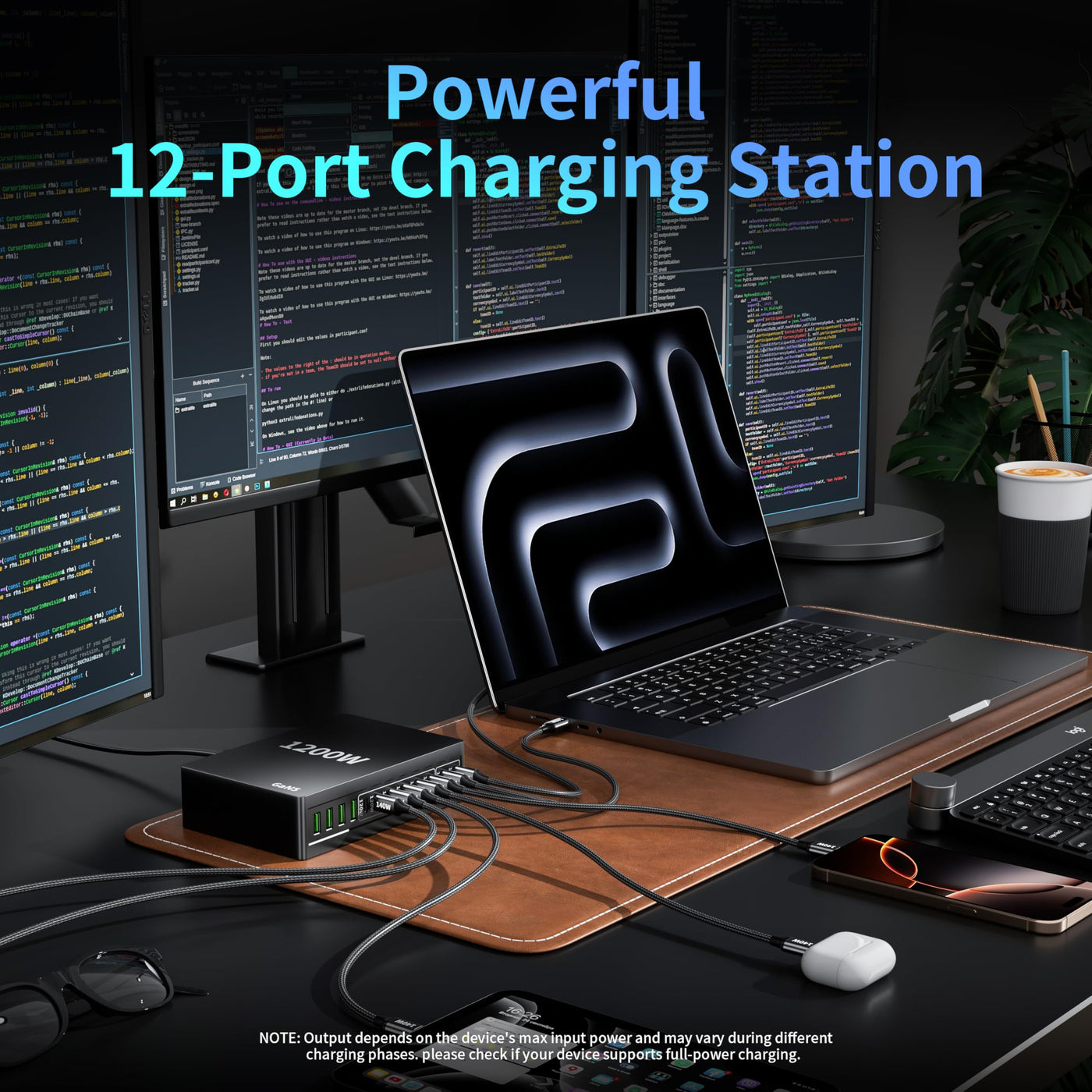 1200W USB C 12 Port Fast Charging Station PD 140W Laptop Charger