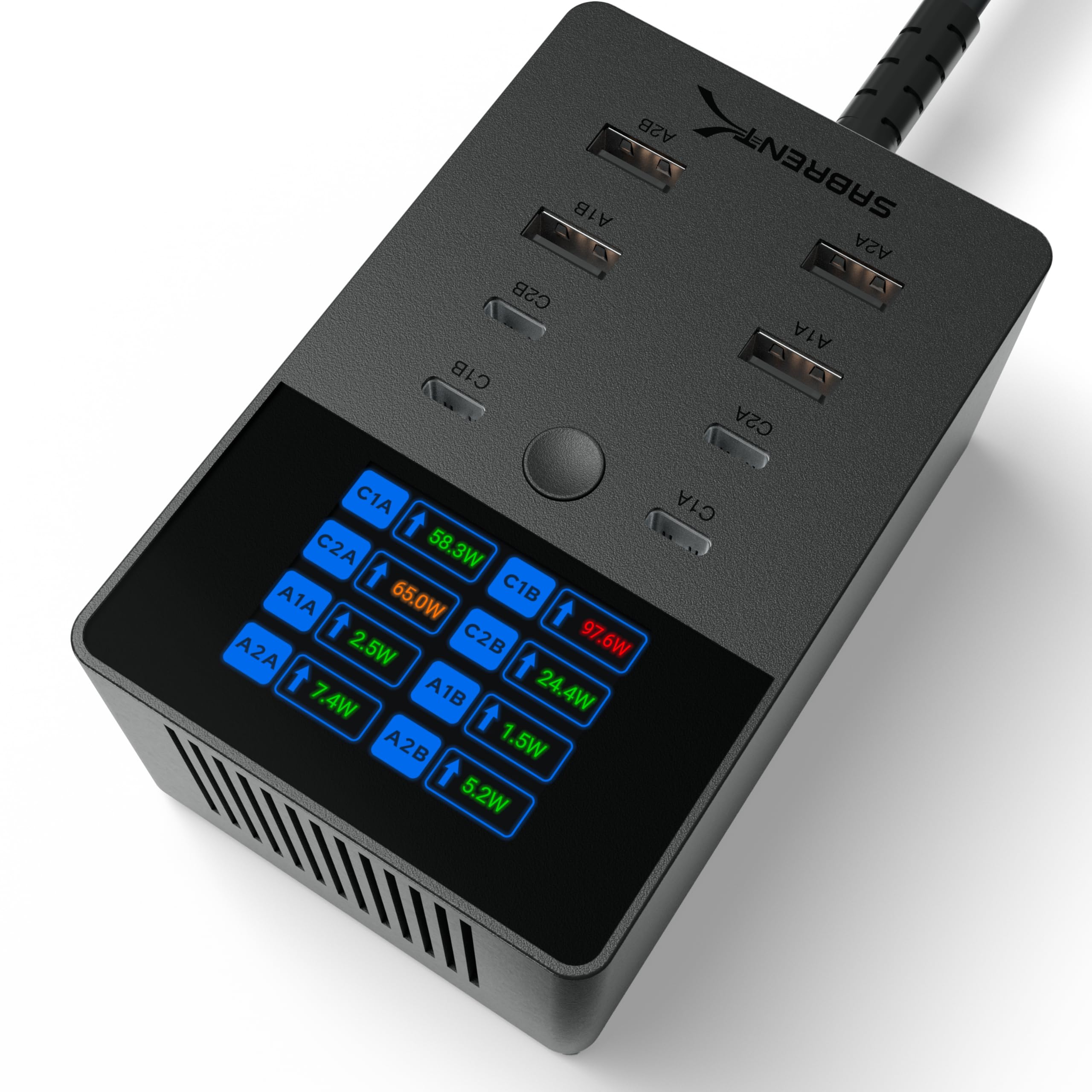 252W 8 Port USB C USB A Desktop Charger with Real Display