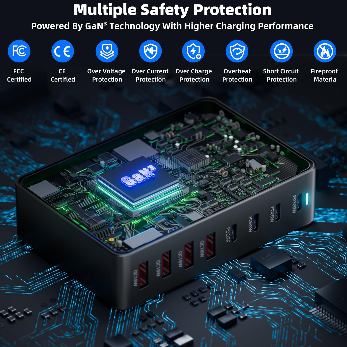 8 Port USB C Fast Charging Station Charger Block