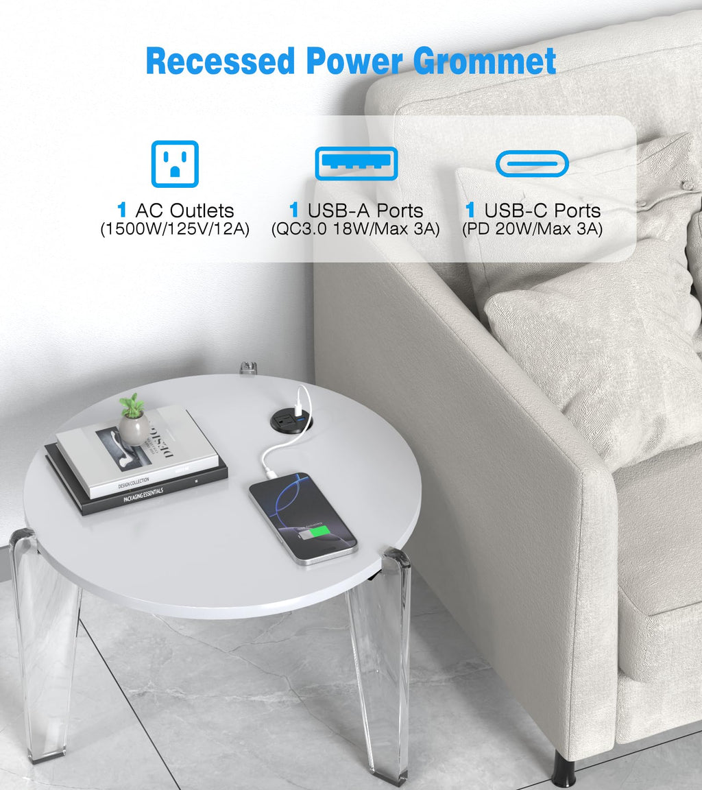 Recessed Desk Power Grommet with 1 AC Outlet and 2 USB Ports