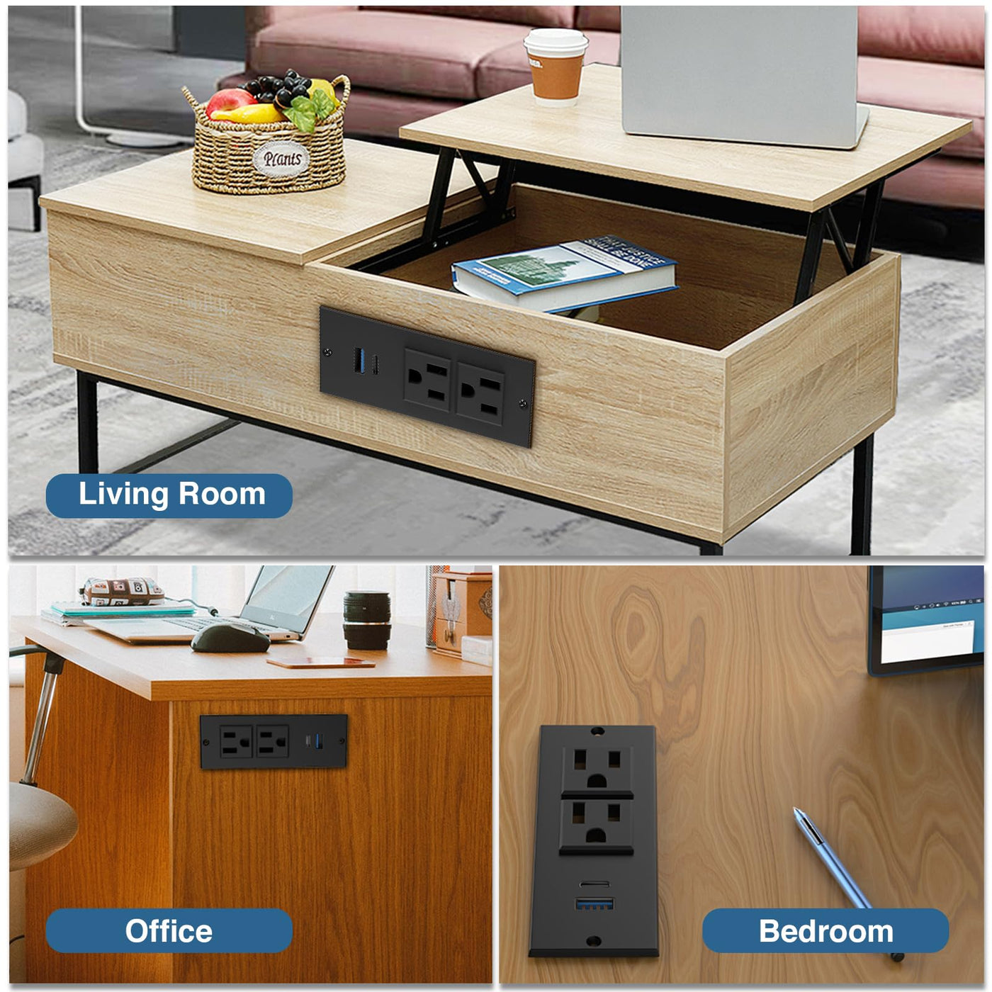 3 Inch Recessed Desktop Power Grommet 30W PD Fast Charging AC