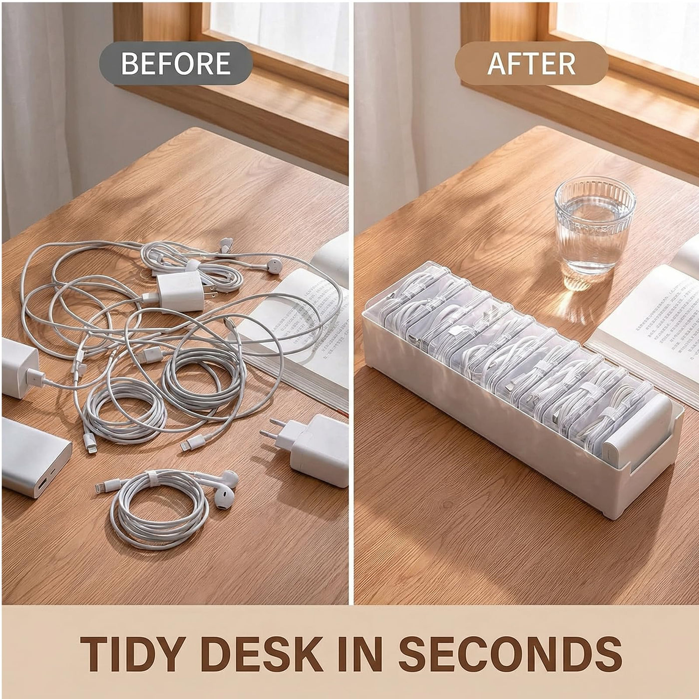 2 Pack Cable Organizer Box with 22 Mini Clear Cord Storage Cases