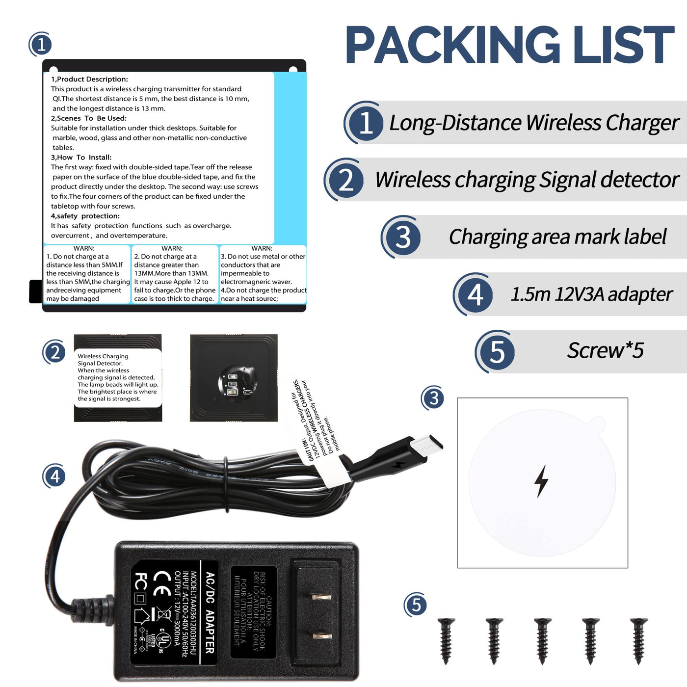 10W Invisible Under Desk Wireless Charging Pad Long Distance Charger