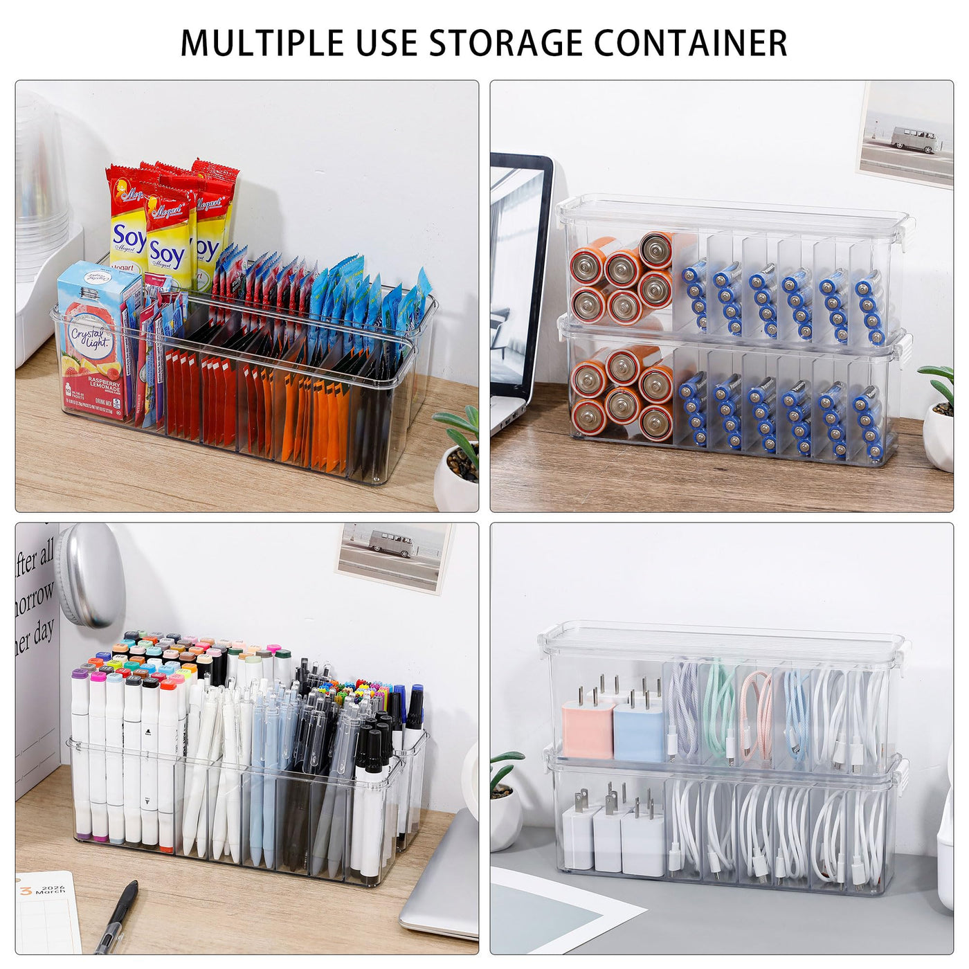 2 Pack Clear Cord Organizer Box for Desk Drawer Cable Storage Container