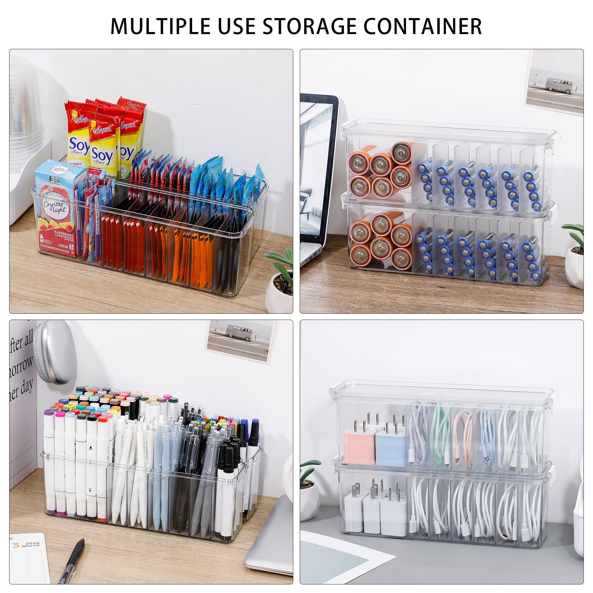 2 Pack Clear Cord Organizer Box for Desk Drawer Cable Storage Container