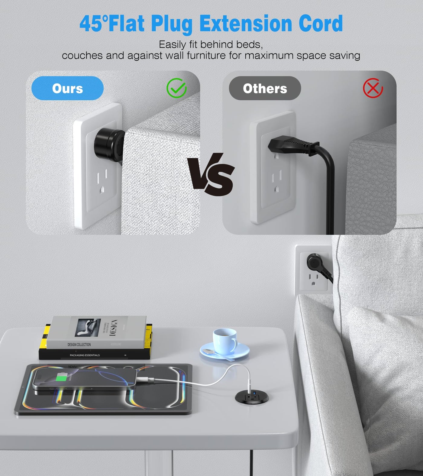 Recessed Desk Power Grommet with 1 AC Outlet and 2 USB Ports