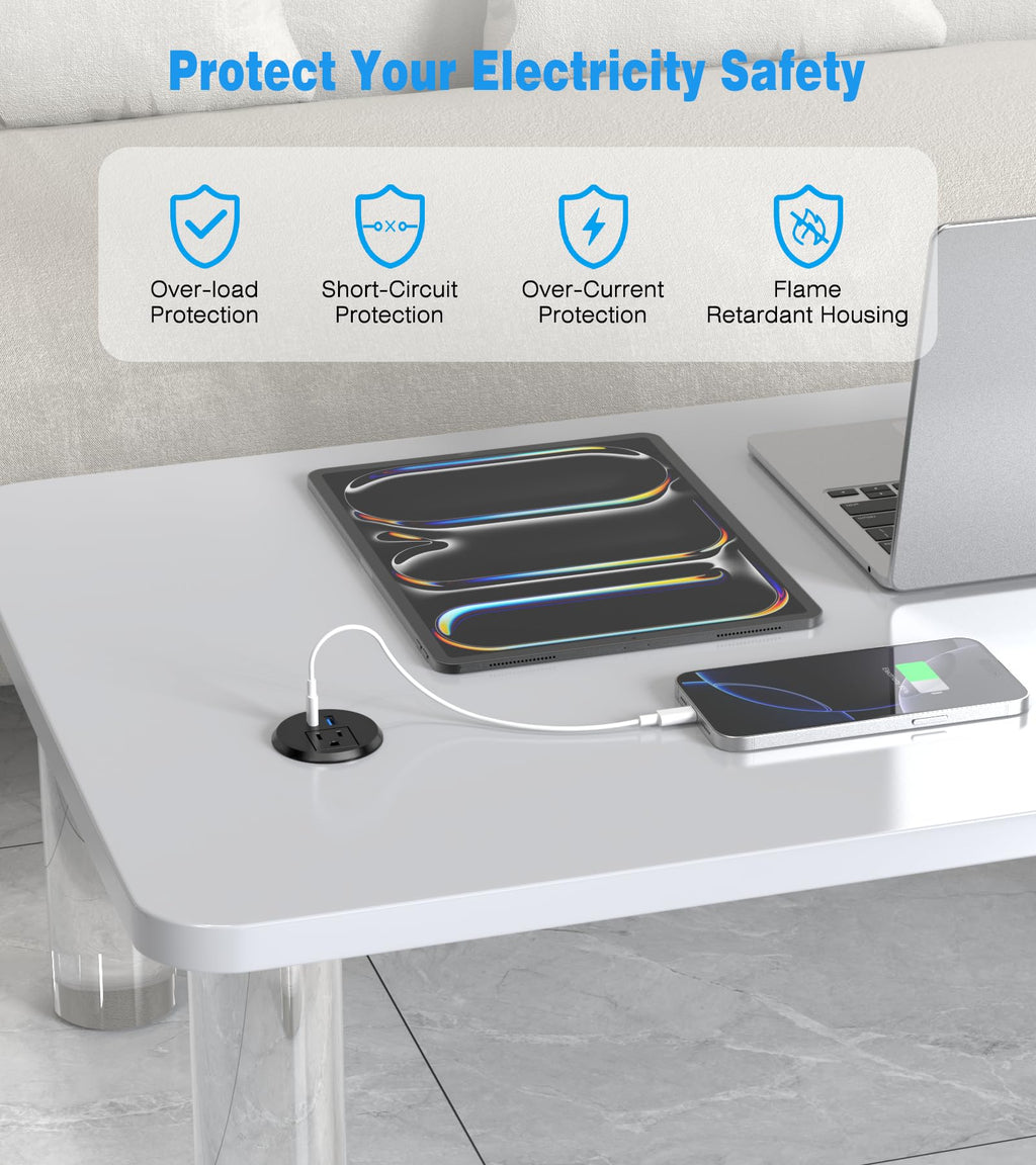 Recessed Desk Power Grommet with 1 AC Outlet and 2 USB Ports