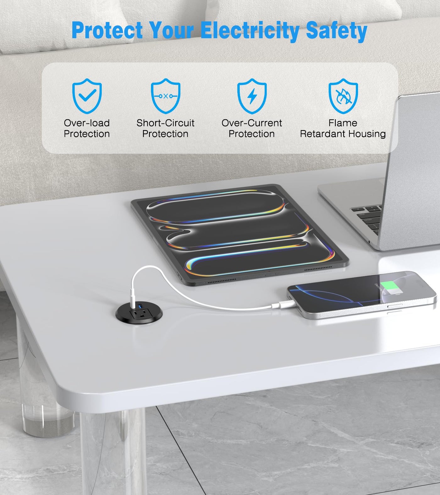 Recessed Desk Power Grommet with 1 AC Outlet and 2 USB Ports