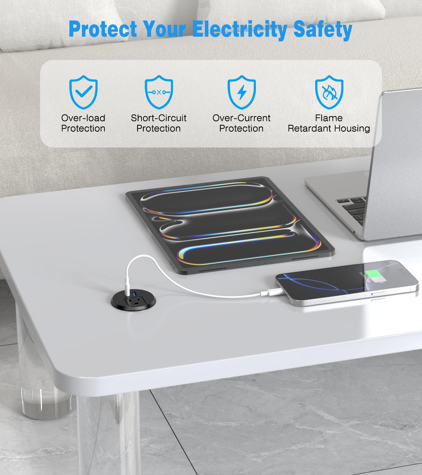Recessed Desk Power Grommet with 1 AC Outlet and 2 USB Ports