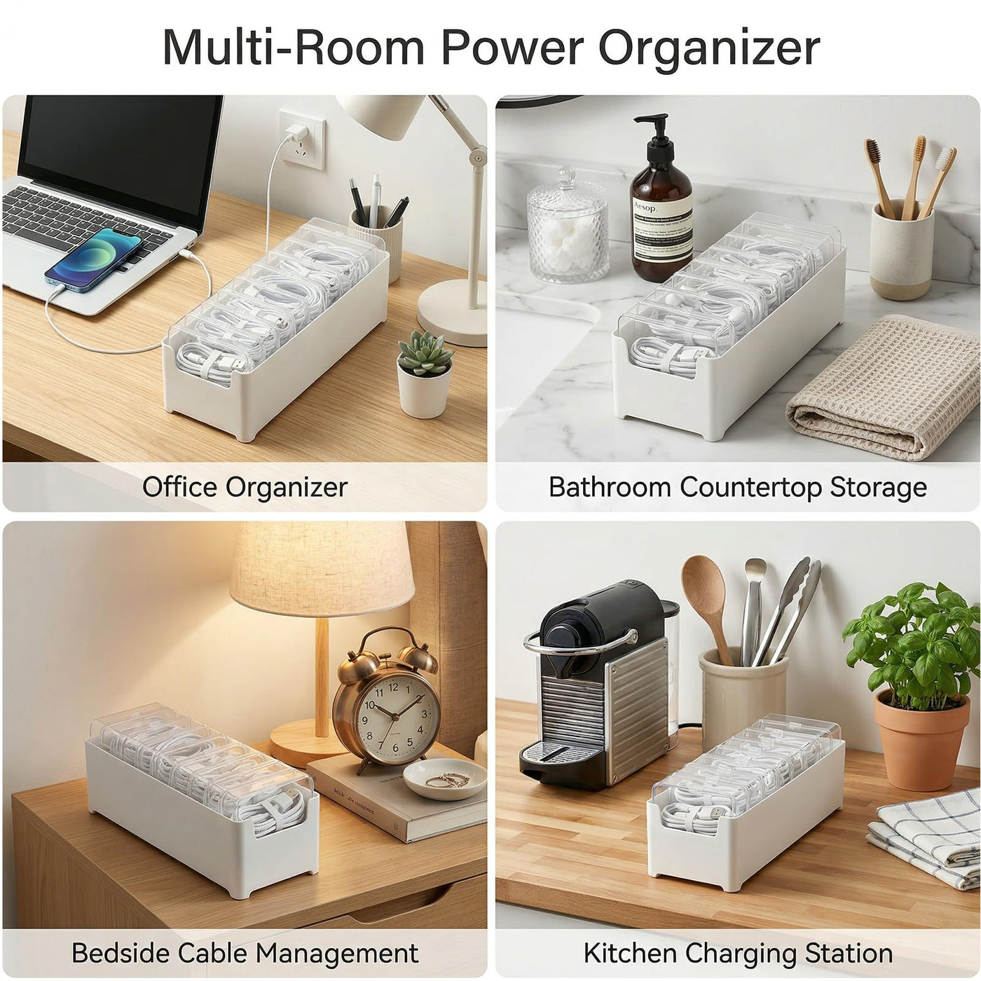 2 Pack Cable Organizer Box with 22 Mini Clear Cord Storage Cases