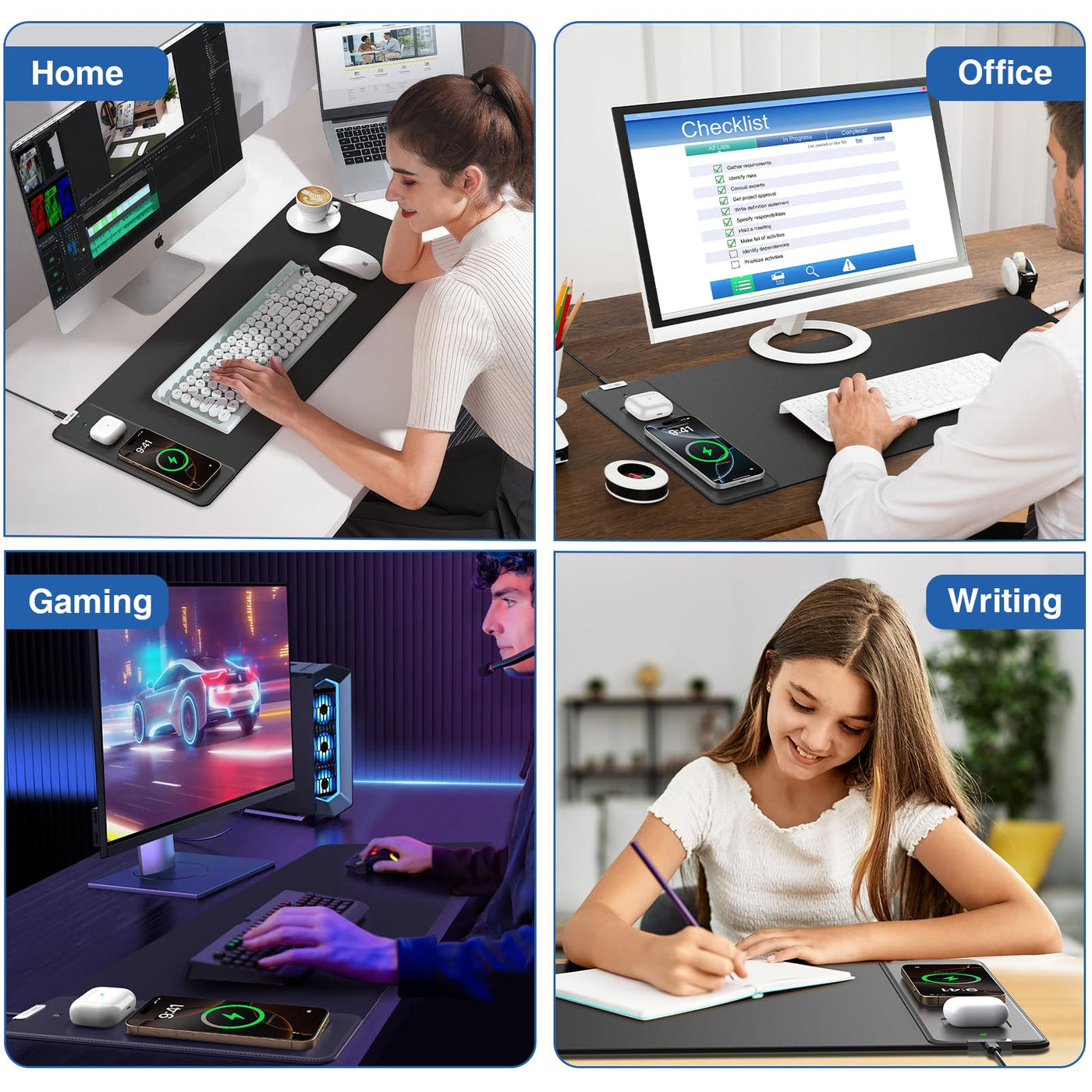 15W Wireless Charging Mouse Pad Large Non Slip Gaming Desk Mat